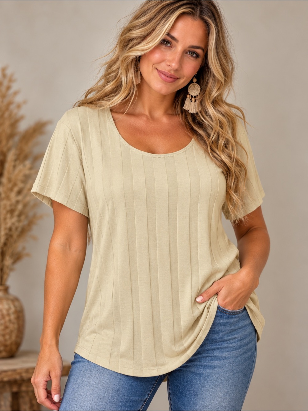 🤎✨ Denim & Co. Ribbed Scoop Neck Top • Size XL ✨🤎